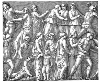 Germanic woman are captured by Roman troops, relief on the Victory Column of Marcus Aurelius