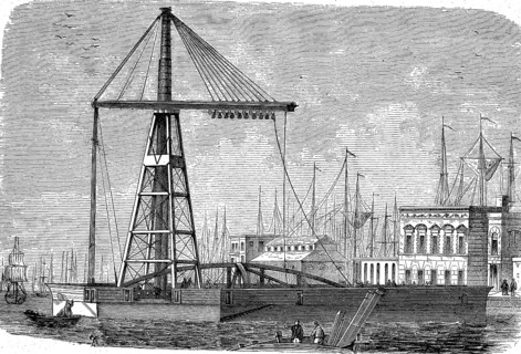 The iron steam derrick, steam crane