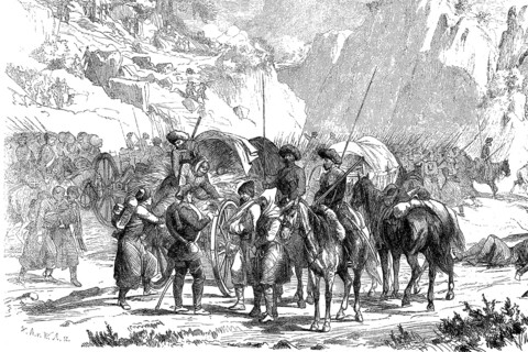 Scene from the Russian-Circassian War, The Caucasian War from 1817 to 1864 was an invasion of the Caucasus by the Russian Empire that led to the annexation of the territories of the North Caucasus by ...