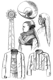 Various garments of the festive traditional costume of the Hummeln, Hummeln