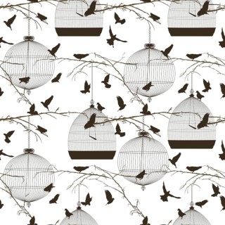 Vector seamless pattern with birds and cages,