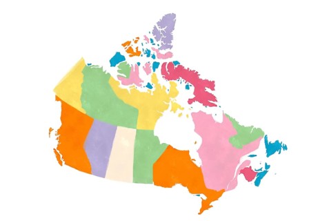 Canada map in watercolors over white background,