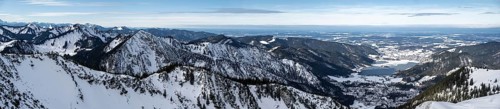 Alpine panorama, view from the top of the Jagerkamp to Schliersee and town
