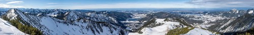 Alpine panorama, view from the top of the Jagerkamp to Schliersee and town