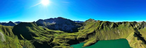The Schrecksee is a small high-mountain lake with an impressive panorama. Hinterstein, Allgaeu Alps