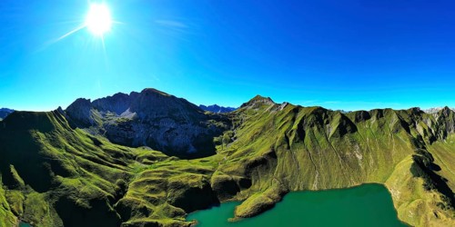 The Schrecksee is a small high-mountain lake with an impressive panorama. Hinterstein, Allgaeu Alps