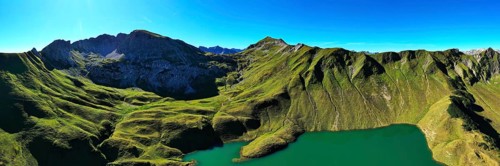 The Schrecksee is a small high-mountain lake with an impressive panorama. Hinterstein, Allgaeu Alps