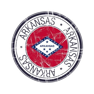 Great state of Arkansas postal rubber stamp, vector object over white background