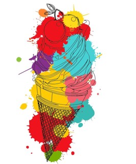 Cherry ice cream outlined over colored spot, vector icon