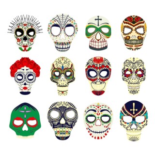 Day of the dead Mexican skull symbols collection, vector masks over white background