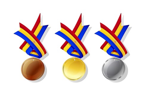 Andorrian medals in gold, silver and bronze with national flag. Isolated vector objects over white background