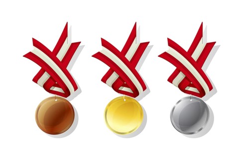 Austria medals in gold, silver and bronze with national flag. Isolated vector objects over white background