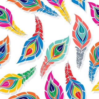 Peacock seamless vector pattern in colors over white background,