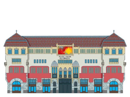 Cultural Palace of Tirgu Mures, Romania. Vector illustration