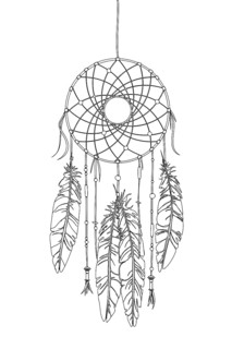 Dreamcatcher vector drawing outlined over white background,