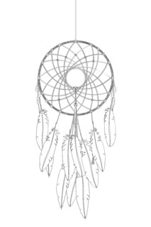 Dreamcatcher vector drawing outlined over white background,