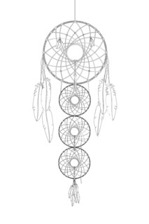 Dreamcatcher vector drawing outlined over white background,