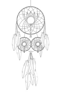 Dreamcatcher vector drawing outlined over white background,