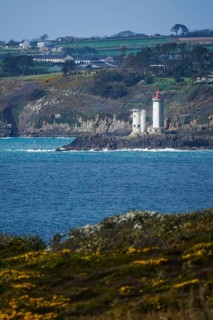 View from above the Fort des Capucins in Roscanvel to the Phare du Petit Minou lighthouse, Crozon peninsula
