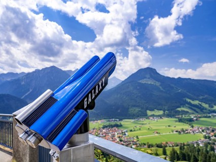 Telescope on the pulpit on the Jochpass with a view of Bad Oberdorf,