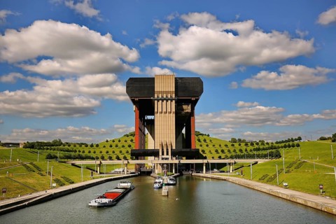 Strepy-Thieu a ship lift on the Canal du Centre. Le Roeulx, Hainaut