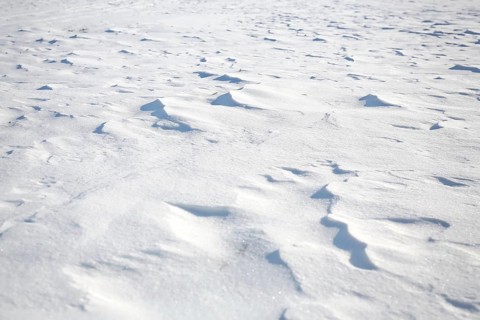 Snow drifts caused by wind from powder snow look like dunes and form bizarre patterns and structures,