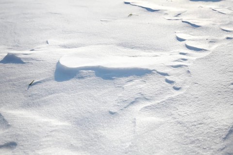 Snow drifts caused by wind from powder snow look like dunes and form bizarre patterns and structures,