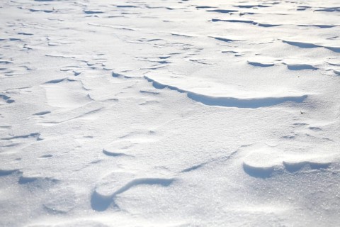 Snow drifts caused by wind from powder snow look like dunes and form bizarre patterns and structures,