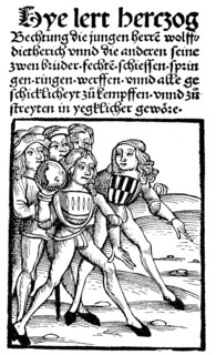 Boys at the Throwing Game, facsimile of a woodcut from the Heldenbuch zu Strasbourg-Hagenau of 1509