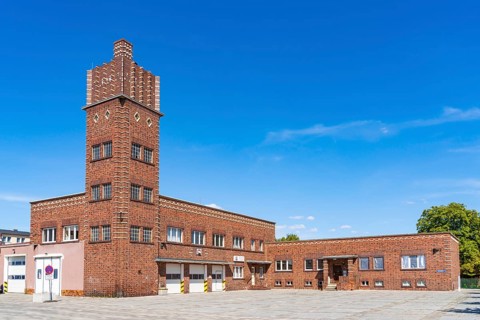 Historic fire station with clinker brick architecture, Welzow