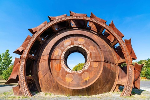 Monument with bucket wheel from opencast lignite mining, Welzow