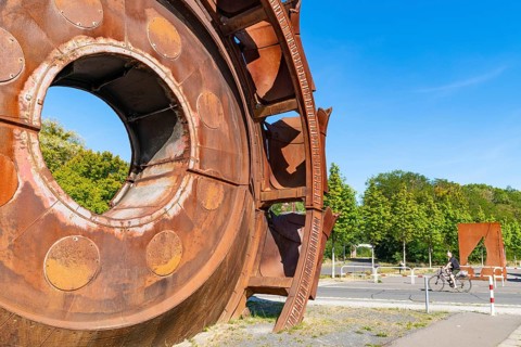 Monument with bucket wheel from opencast lignite mining, Welzow