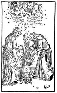 Women drawn as witches, witch trials