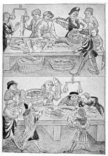 Fish market in Constance, where snails and frogs were also on sale