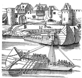Rhine ships, ships on the Rhine infront of the walls of Cologne