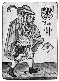 Messenger with sealed letter, a hand of Four