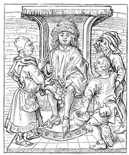 A scene in front of the judge in the 15th century, Germany