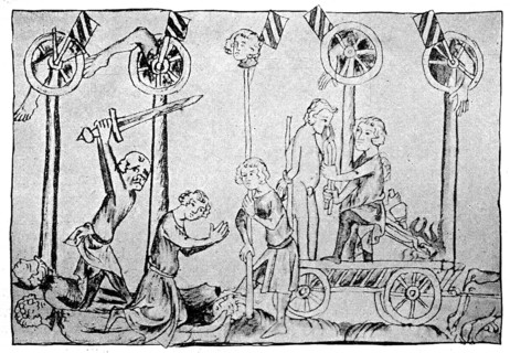 Execution of a man who committed high treason, it was Tebaldo de Brusati