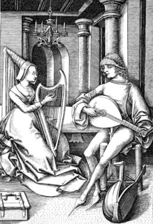 House music with harp and lute, composition in the 15th century