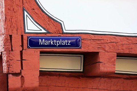 The street sign from the market square in Bad Saulgau. Sigmaringen, Tuebingen