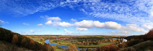 Mainschleife near Volkach with a view of Eisenheim and Fahr. Volkach, Kitzingen