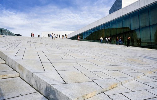 Sloping marble staircase to the roof of the Oslo Opera House, Operahuset Oslo