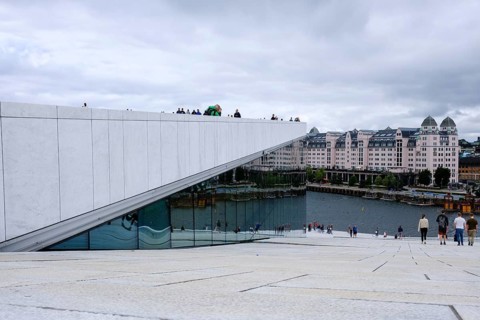 Sloping marble staircase to the roof of the Oslo Opera House, Operahuset Oslo