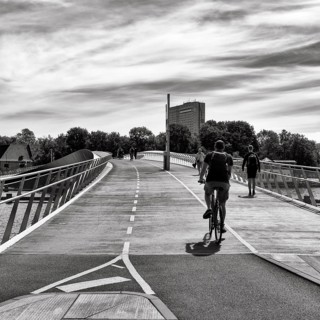 Pedestrians and cyclists on bridge over Inner Harbour, Lille Langebro cycle bridge