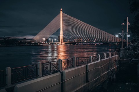 Long exposure of the Rama VIII bridge in Bangkok, Thailand