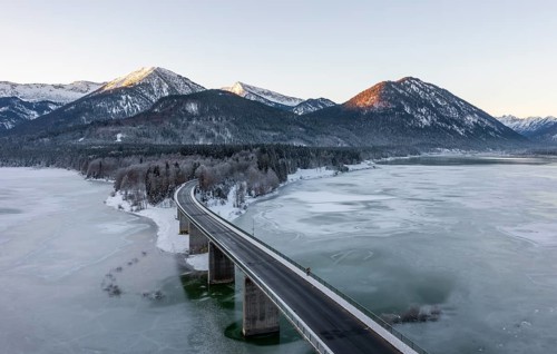 Evening mood, panorama of Sylvensteinsee