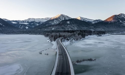 Evening mood, panorama of Sylvensteinsee