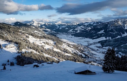 Snow-covered mountain valley, Brixen im Thale