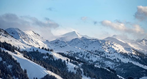 View of the Grossvenediger, Alps in winter with snow-covered mountains
