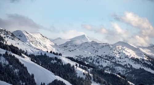 View of the Grossvenediger, Alps in winter with snow-covered mountains